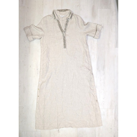 Chicos $169 Khaki Rhinestone Linen Tunic Maxi Dress 3 US16/18 Resort Costal Boho - Picture 2 of 10
